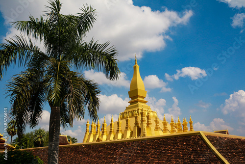 Beautiful travel to vientiane city in Laos. City of sleeping golden buddha statue and golden temple  patuxay monument . Asia Roundtrip wallpaper