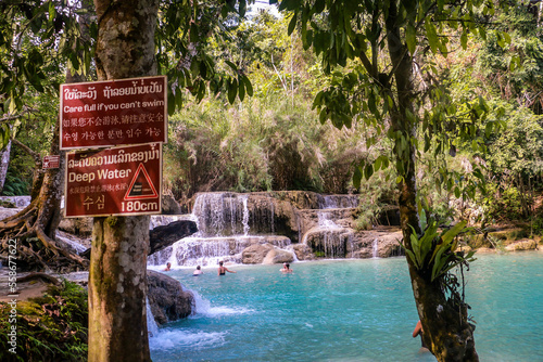 Fototapeta Naklejka Na Ścianę i Meble -  Beautiful Kuang Si Waterfall in Laos close to Luang Prabang. Paradise Asia Travel nature