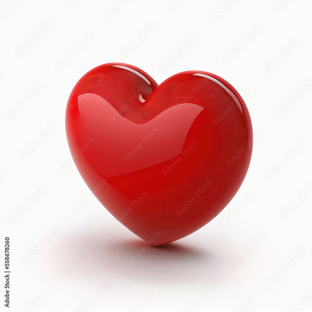 A big red heart 3d icon model, isolated on white background. 3D illustration. Generative Ai image.