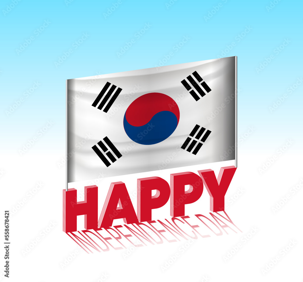 South Korea independence day. Simple South Korea flag and billboard in the sky. 3d lettering template. Ready special day design message. South Korea independence day. Simple South Korea flag and billboard in the sky. 3d lettering template. Ready special day design message.