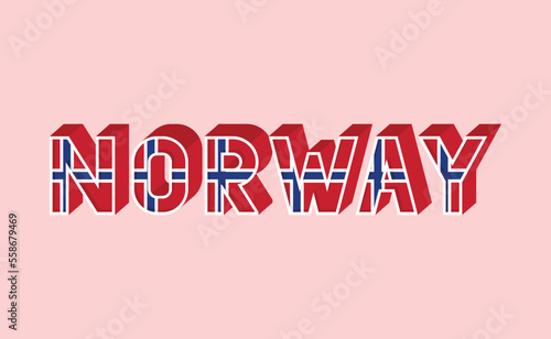 A word "Norway" text with nation flag symbol. Kingdom of Norway flag.