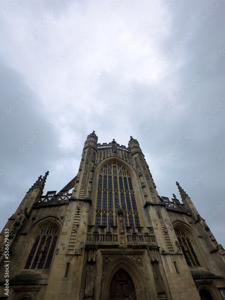 Bath Abbey in Bath, England during a cloudy day