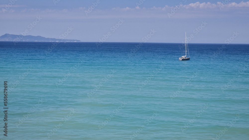 Sailboat at sea near Corfu, Ionian island, Greece, Europe