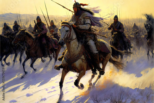 Obraz na plátně Mongolian army led by Genghis Khan