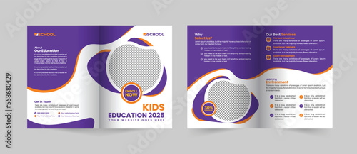 Creative and Modern School admission bifold brochure template, Bifold Brochure School education flyer vector layout.