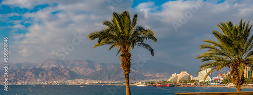 View on public beaches in Eilat - Israeli southernmost and famous tourist res...