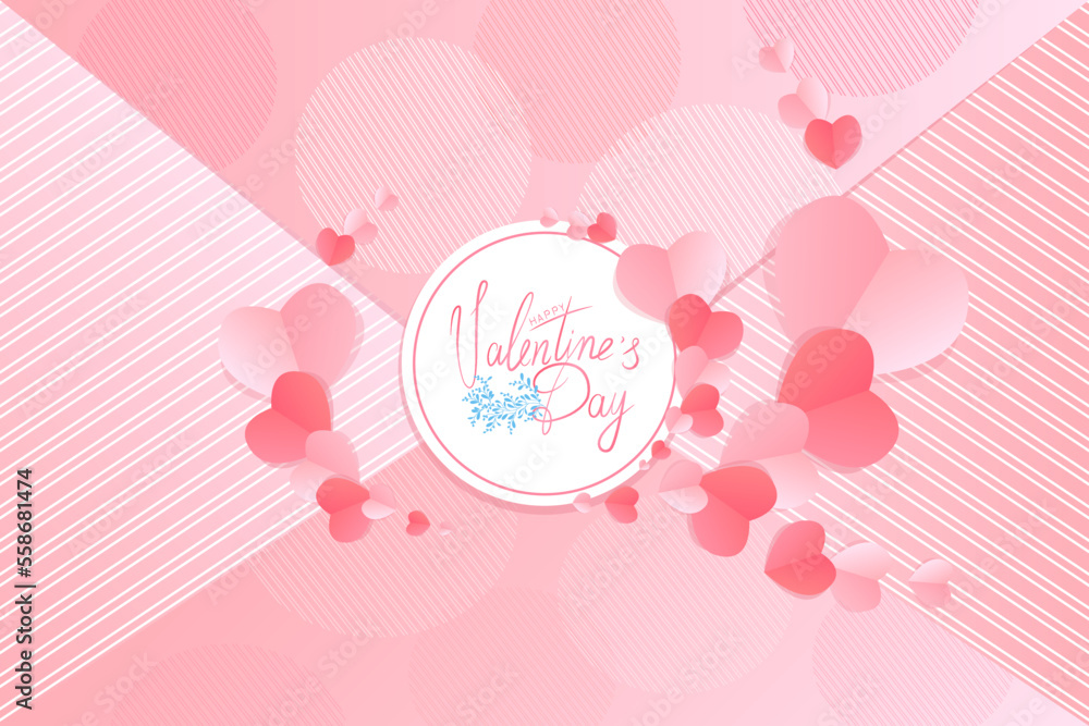 Festive card for Valentine's Day. Background with stylized hearts, pink shades of color. Vector illustration