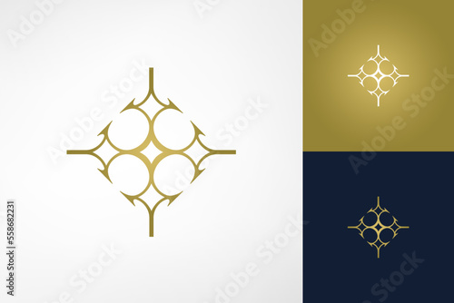 Letter C serif Quartet Sparkling stars. With a unique, luxurious, and mature style. Logo suitable for jewelry, fashion, art, group logos, cosmetics, retail, etc.