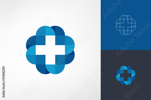 Simple geometric medical cross flower. A logo for health that is modern and sophisticated. Perfect for medical and pharmaceutical company logos.
