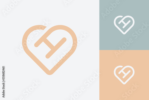 Letter H heart or love logo in simple monoline style. Logo that is easy to remember but still unique and eye catching. The perfect logo for any company.