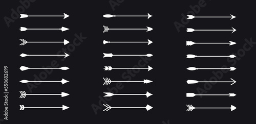 Set of arrows on black background, vector illustration