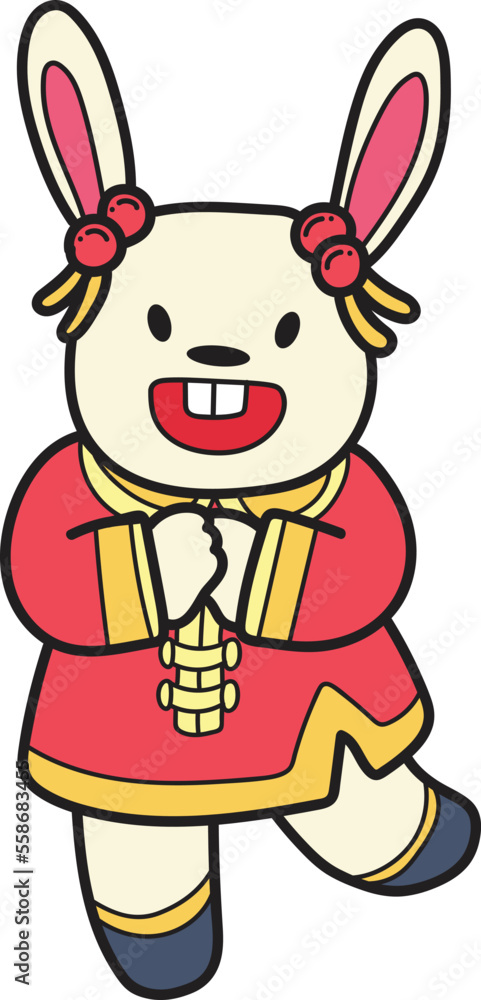 Hand Drawn Chinese rabbit smiling and happy illustration Hand Drawn Chinese rabbit smiling and happy illustration
