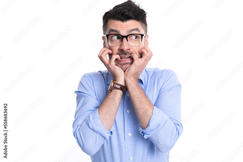 photo of young scared man in panic. scared man in panic isolated on white background. photo of young scared man in panic. scared man in panic isolated on white background.
