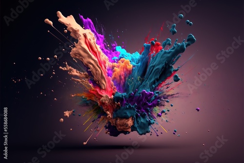 a colorful explosion of paint on a black background with a purple background and a black background with a purple background and a purple background with a white border and a blue border with a red.