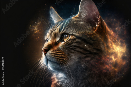 Epic cinematic portrait of a cosmic cat  Generative AI