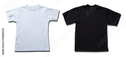 Black and white t-shirts isolated on white background. T-shirt design fashion concept, blank black and white t-shirt, shirt front. Mockup for sublimation.
