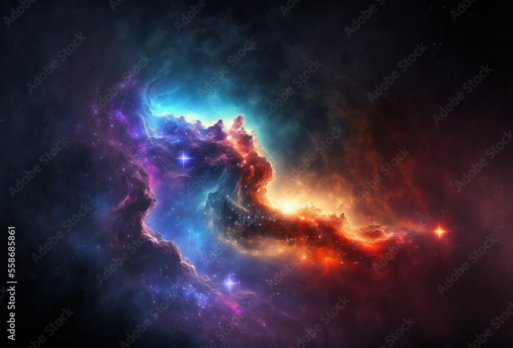 Abstract outer space endless nebula galaxy background. Generative ai - obrazy, fototapety, plakaty 