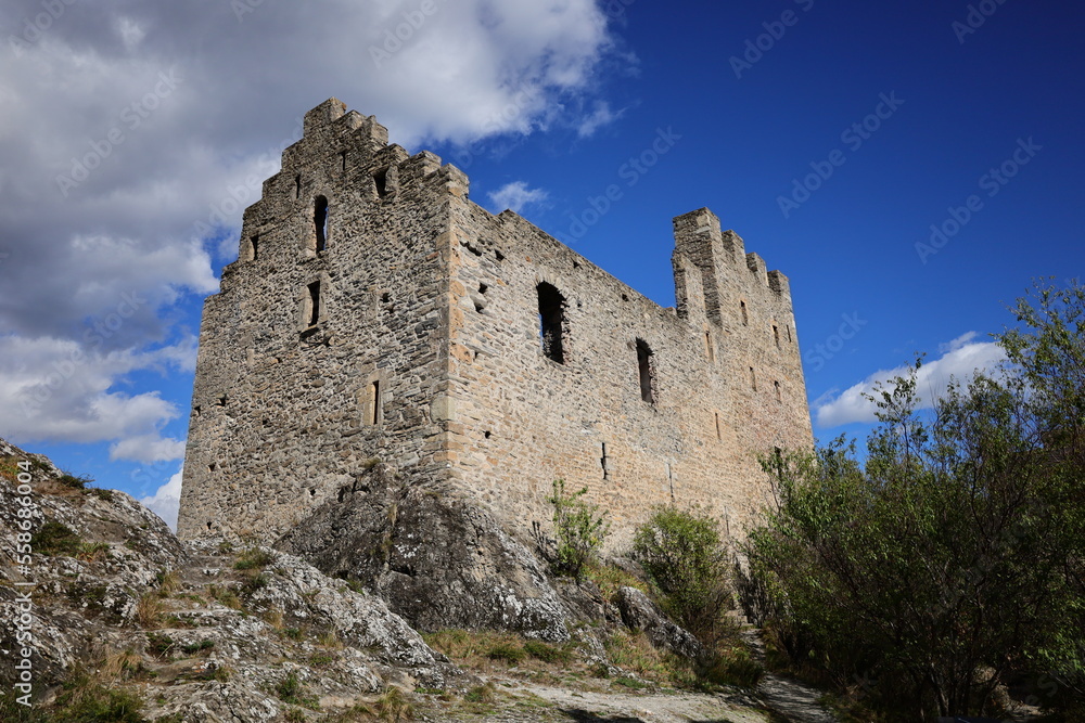 View on the Tourbillon Castle which is a castle in Sion in the canton of Valais in Switzerland