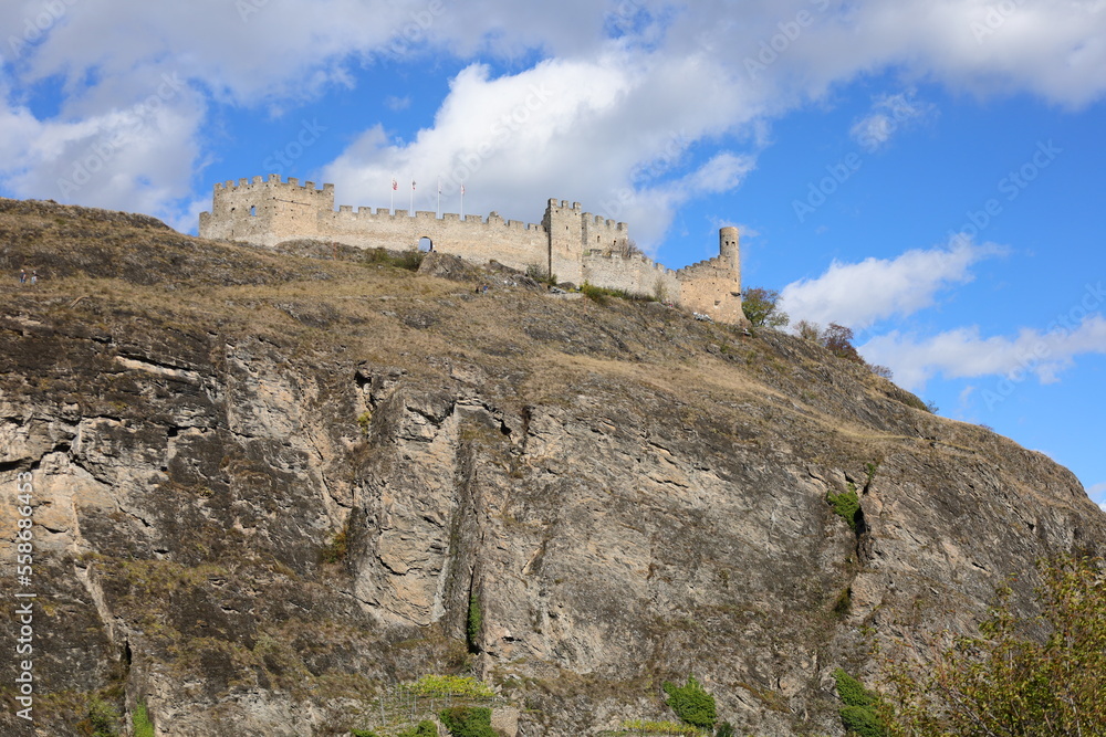 View on the Tourbillon Castle which is a castle in Sion in the canton of Valais in Switzerland