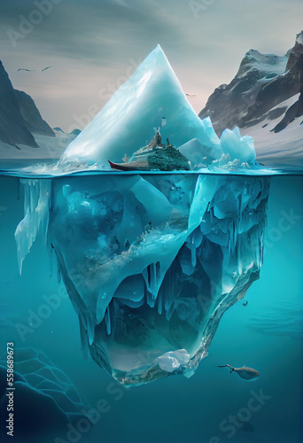 Icebergs on and under the sea