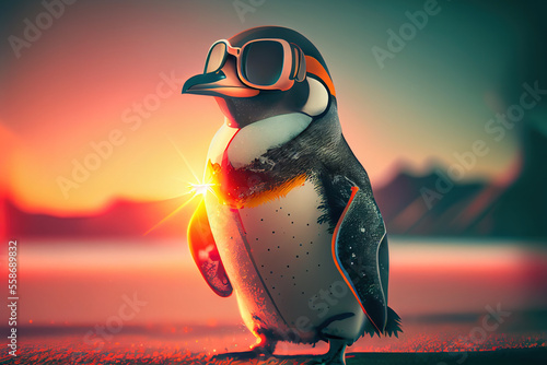 Digital art, personified cartoon penguin with sunglasses