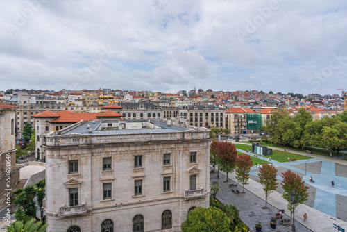 Santander cityscape, the cathedral and street in Santander, Spain