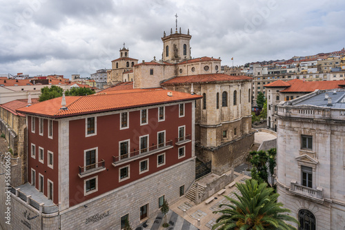 Santander cityscape, the cathedral and street in Santander, Spain