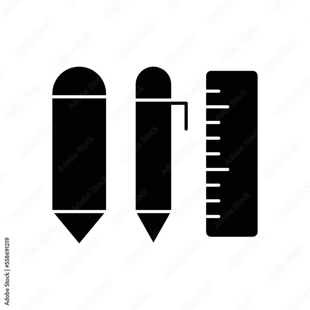 Pencil icon, pen and ruler. glyph related to education. line icon style. Simple vector design editable Pencil icon, pen and ruler. glyph related to education. line icon style. Simple vector design editable
