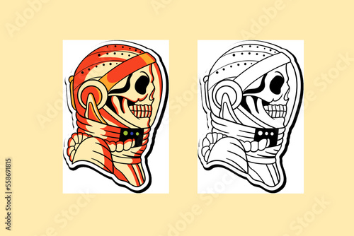 Sticker illustration of astronaut skull vector design