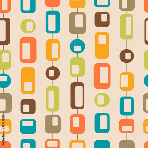 Colorful retro mid century print. 50s 60s 70s style. Geometric drop shapes. Seamless pattern vector.