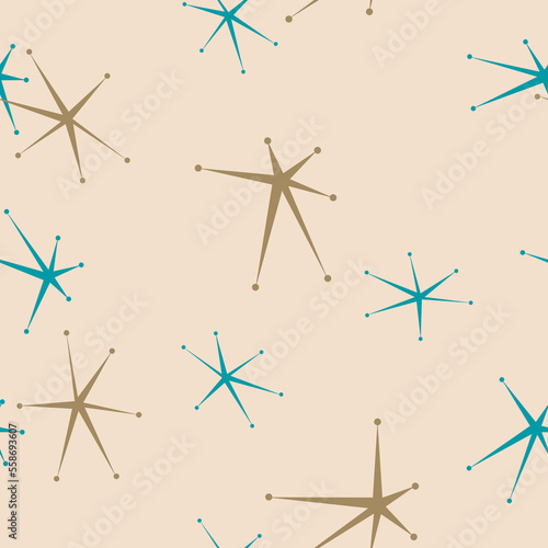 Mid century modern seamless pattern. 1950s vintage style atomic background, retro vector illustration.