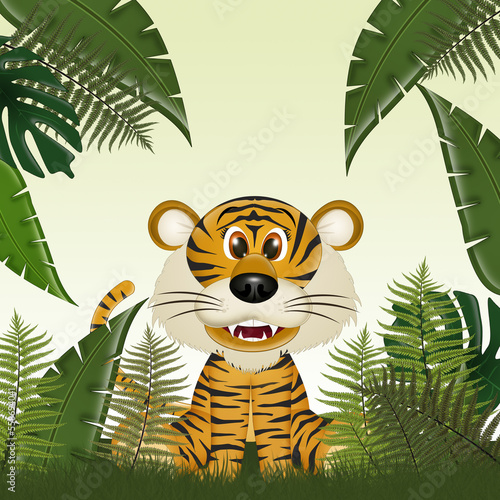 illustration of funny tiger in the jungle