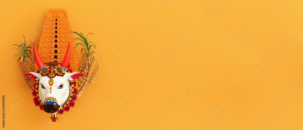 product display, pongal festival in white background with pongal pot, sugar can, diya and tradition design, 3d render - obrazy, fototapety, plakaty 