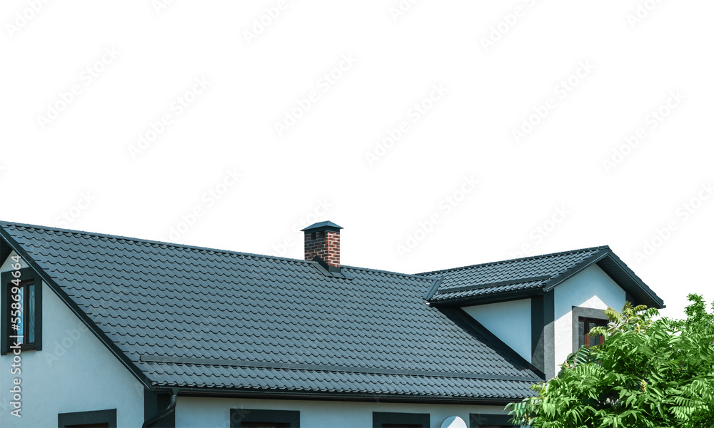  View of the roof made of metal tiles of a private house