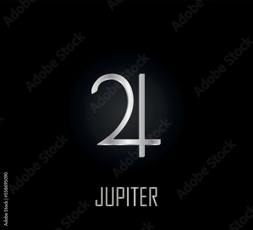 3d silver symbol of planet jupiter on dark background