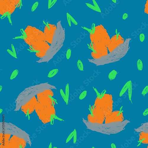 Pattern with mandarin on blue background  © Ekaterina Kazakova 
