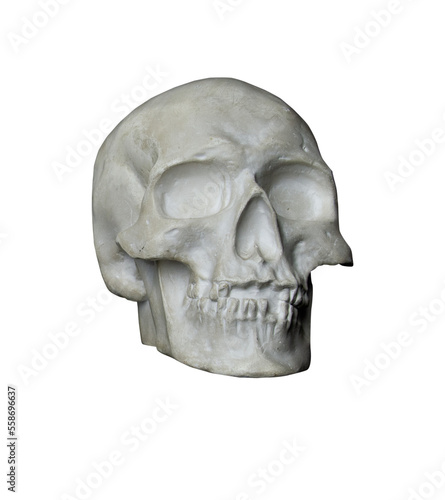 Frontview of natural human skull on isolated black background