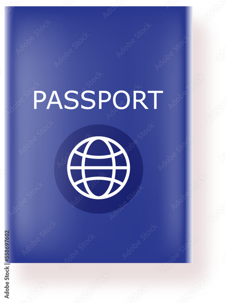 Vector blue international passport cover design template isolated on