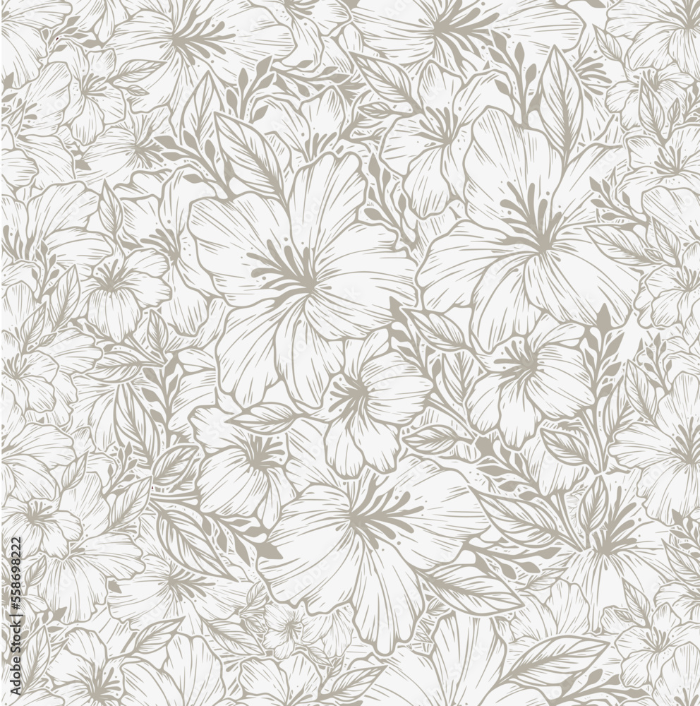 seamless abstract grey floral background with leaves