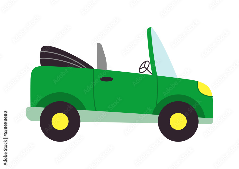 Vector cartoon car. Isolated flat convertible on white