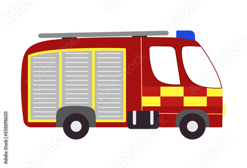 Vector cartoon fire engine. Isolated flat british firetruck vehicle on white
