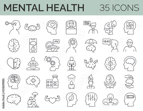 Obraz na plátně Set of 35 mental health icons
