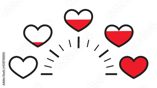 Meter of love with hearts. Valentine day concept. Test with full indicator of level passion.Vector Illustration