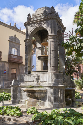 Covered medieval fountain at Plaza del Espiritu Santo in Vegueta, Las Palmas de Gran Canaria, Spain