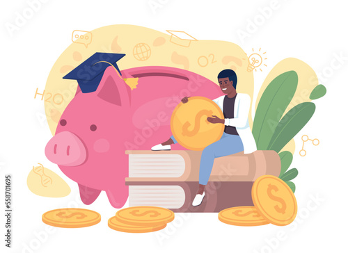 Savings for private education flat concept vector illustration. Editable 2D cartoon character on white for web design. Investment in knowledge creative idea for website, mobile, presentation