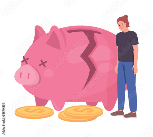 Money loss semi flat color vector character. Editable figure. Full body person on white. Personal budget. Investment trouble simple cartoon style illustration for web graphic design and animation
