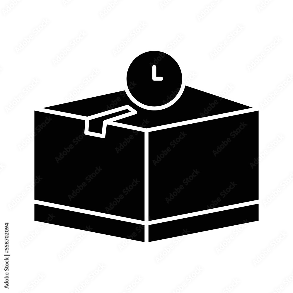 Cargo box icon illustration with time. suitable for on delivery. icon related to logistic, delivery. glyph icon style. Simple vector design editable Cargo box icon illustration with time. suitable for on delivery. icon related to logistic, delivery. glyph icon style. Simple vector design editable