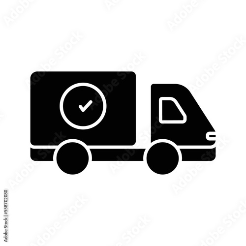 Truck delivery icon illustration with check mark. suitable for delivery icon. icon related to logistic, delivery. glyph icon style. Simple vector design editable
