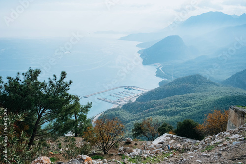 Antalya Turkey from the top of the hill. Misty weather on the coast of the sea. Mediterranean sea concept.  photo