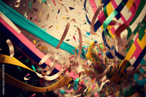 Fitas, serpentinas e confetes com festa de carnaval. AI © Deivison